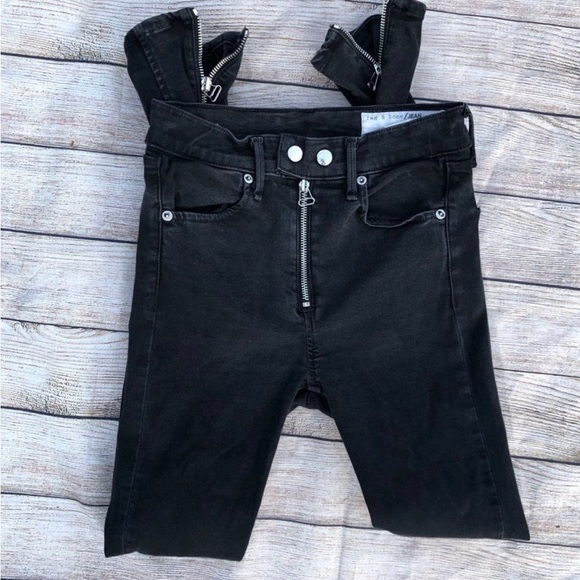 Rag & Bone Isabel Skinny High Rise Black Moto Jean with Ankle Zipper Hardware - Picture 5 of 16